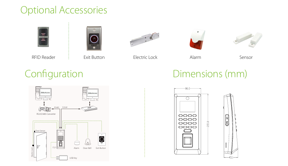 ZKTeco F21 Dimensions