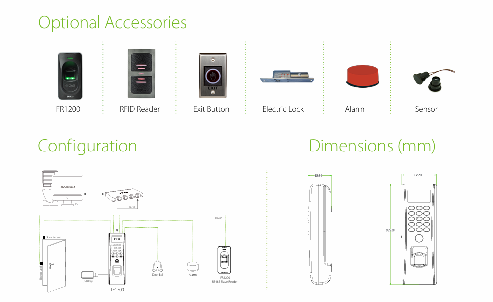 ZKTeco TF1700 Dimensions and Installation