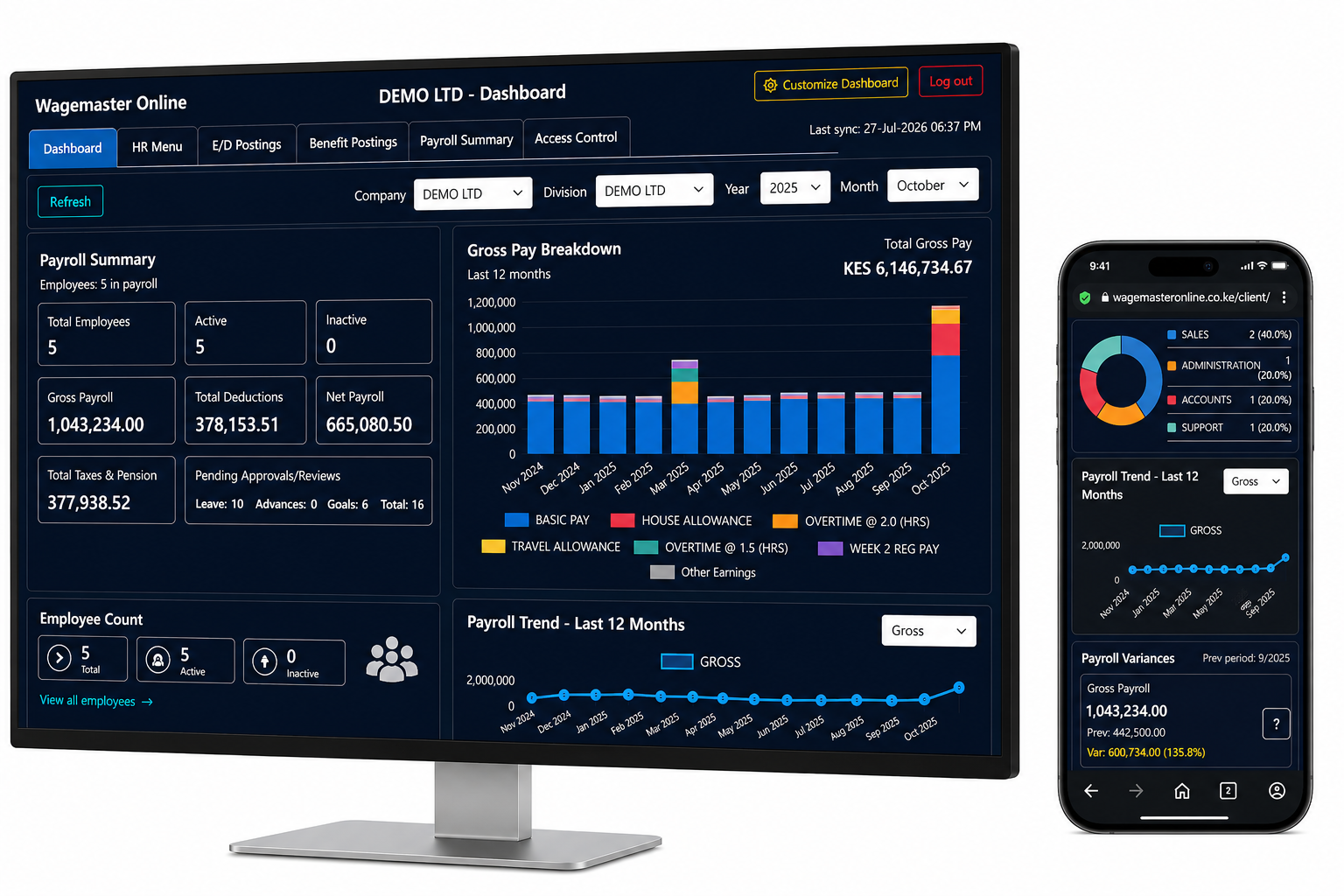 Wagemaster Dashboard with payroll Integration